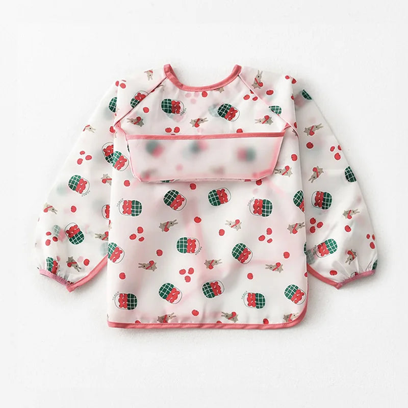 Baby Waterproof Bibs Long Sleeve Pocket Infant Cute Colorful Cartoon Printing Feeding Burp Cloths Baby Eating Accessories