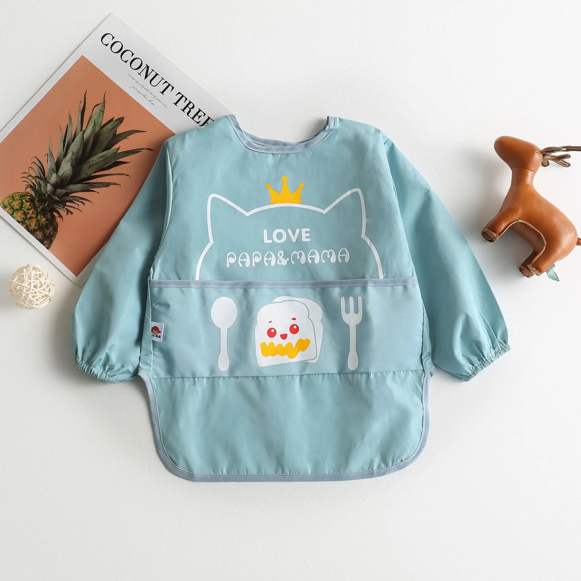 Baby Waterproof Bibs Long Sleeve Pocket Infant Cute Colorful Cartoon Printing Feeding Burp Cloths Baby Eating Accessories