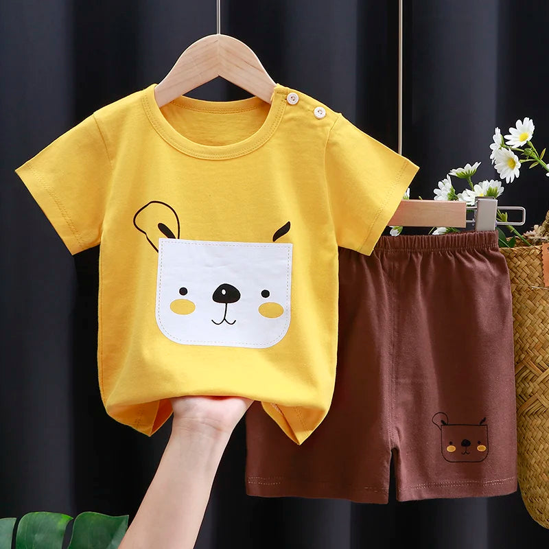 Kids Clothes Set Baby Boy/Girl T-Shirt + Shorts Summer Clothing Cotton Cartoon Casual Boys Tracksuit Children Baby Clothes Set - I YAN