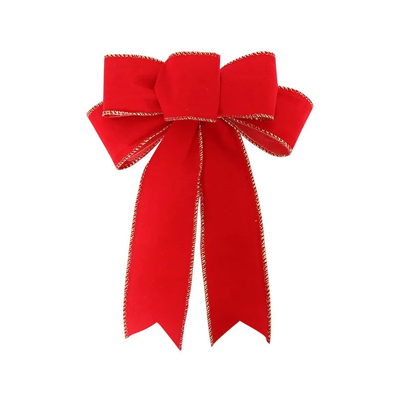24*19cm 5ears DIY Bow Bowknot Crafts Linen Ribbon Bow Christmas Decoration Christmas Tree Decor Lattice Stripe Bow
