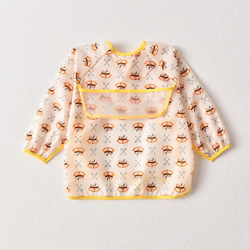 Baby Waterproof Bibs Long Sleeve Pocket Infant Cute Colorful Cartoon Printing Feeding Burp Cloths Baby Eating Accessories