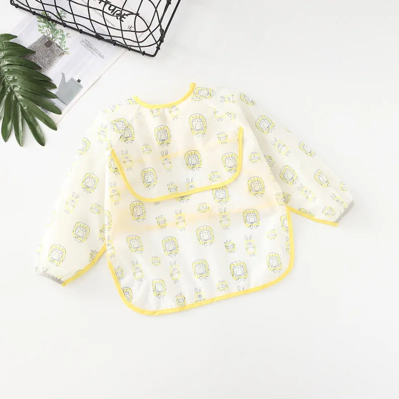 Baby Waterproof Bibs Long Sleeve Pocket Infant Cute Colorful Cartoon Printing Feeding Burp Cloths Baby Eating Accessories