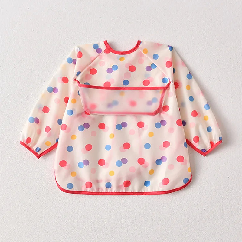 Baby Waterproof Bibs Long Sleeve Pocket Infant Cute Colorful Cartoon Printing Feeding Burp Cloths Baby Eating Accessories