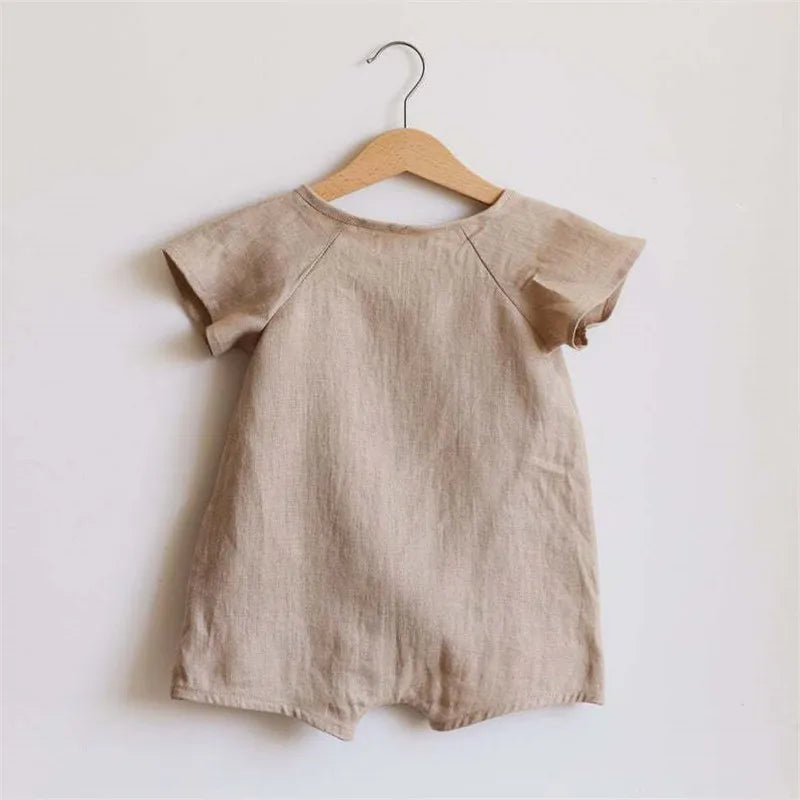 Baby Linen Cotton Romper – Summer Bodysuit for Newborns & Toddlers (0–24 Months) - I YAN