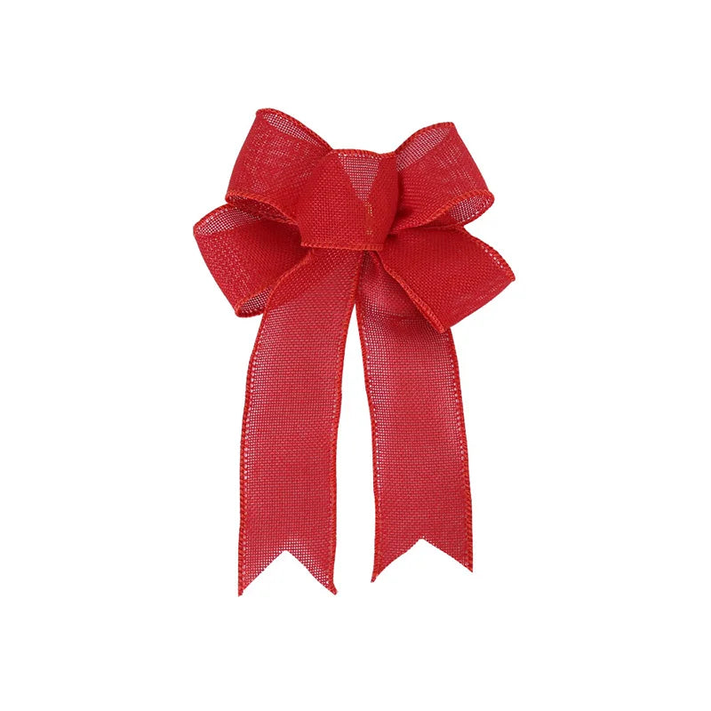 24*19cm 5ears DIY Bow Bowknot Crafts Linen Ribbon Bow Christmas Decoration Christmas Tree Decor Lattice Stripe Bow