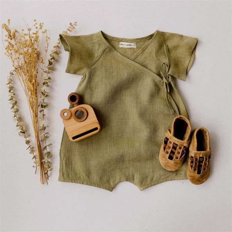Baby Linen Cotton Romper – Summer Bodysuit for Newborns & Toddlers (0–24 Months) - I YAN