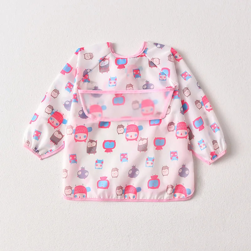 Baby Waterproof Bibs Long Sleeve Pocket Infant Cute Colorful Cartoon Printing Feeding Burp Cloths Baby Eating Accessories