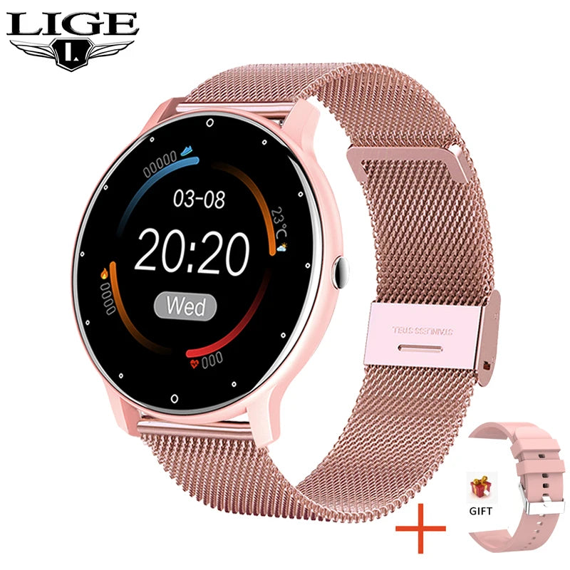LIGE 2026 Smart watch Ladies Full touch Screen Sports Fitness watch IP67 waterproof Bluetooth For Android iOS Smart watch Female