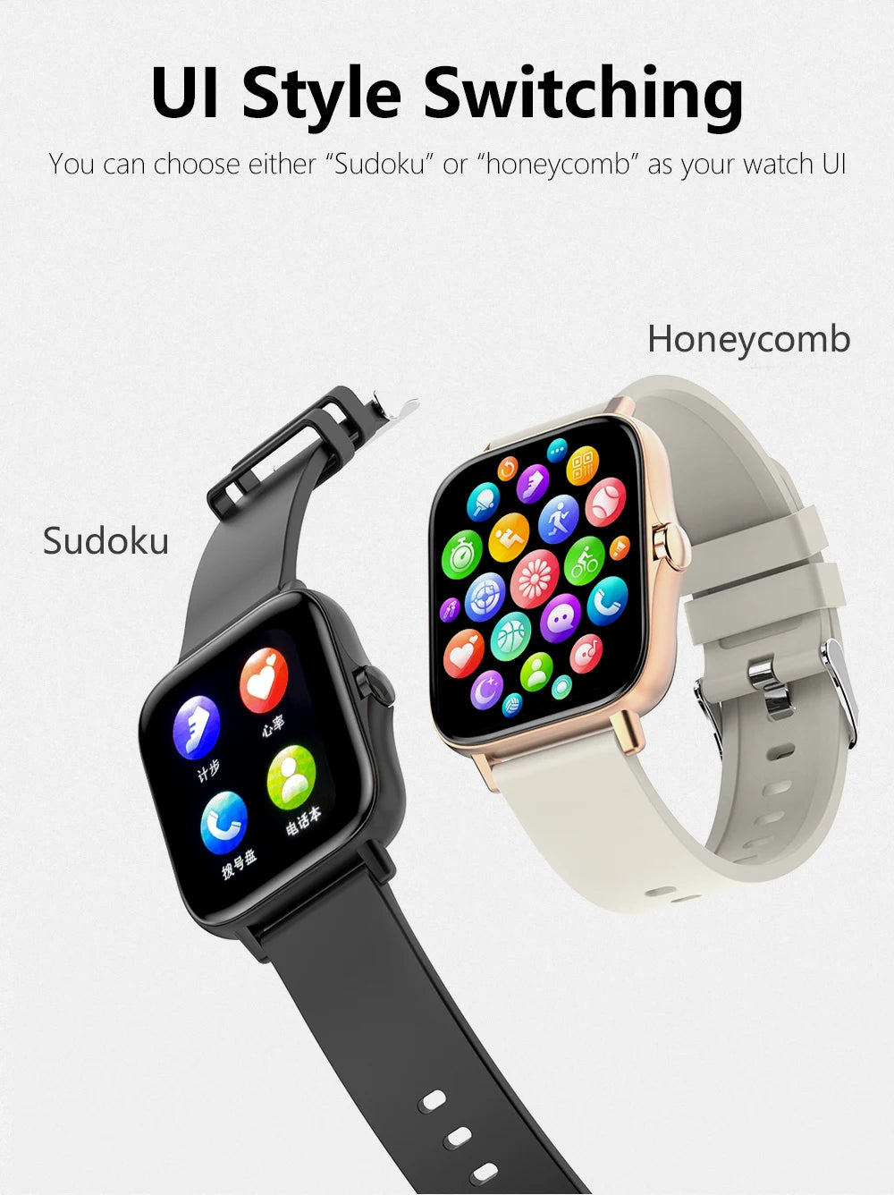 Smart watch with full touch screen, call, message reminder, music control and other functions, compatible with iPhone/android mo