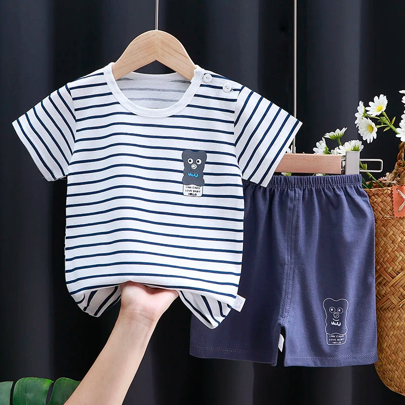 Kids Clothes Set Baby Boy/Girl T-Shirt + Shorts Summer Clothing Cotton Cartoon Casual Boys Tracksuit Children Baby Clothes Set - I YAN