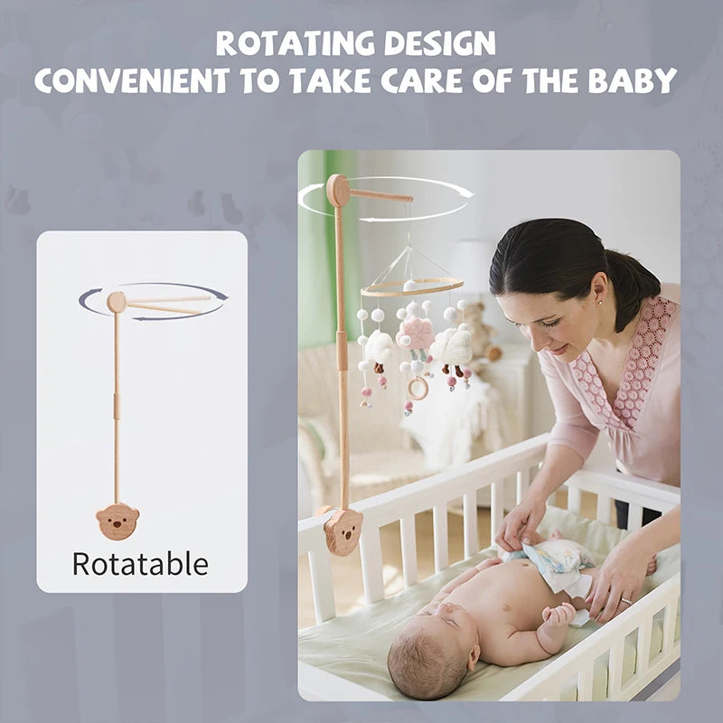 Boho Rainbow Baby Crib Mobile – Wooden Montessori Bed Bell for Newborns - I YAN