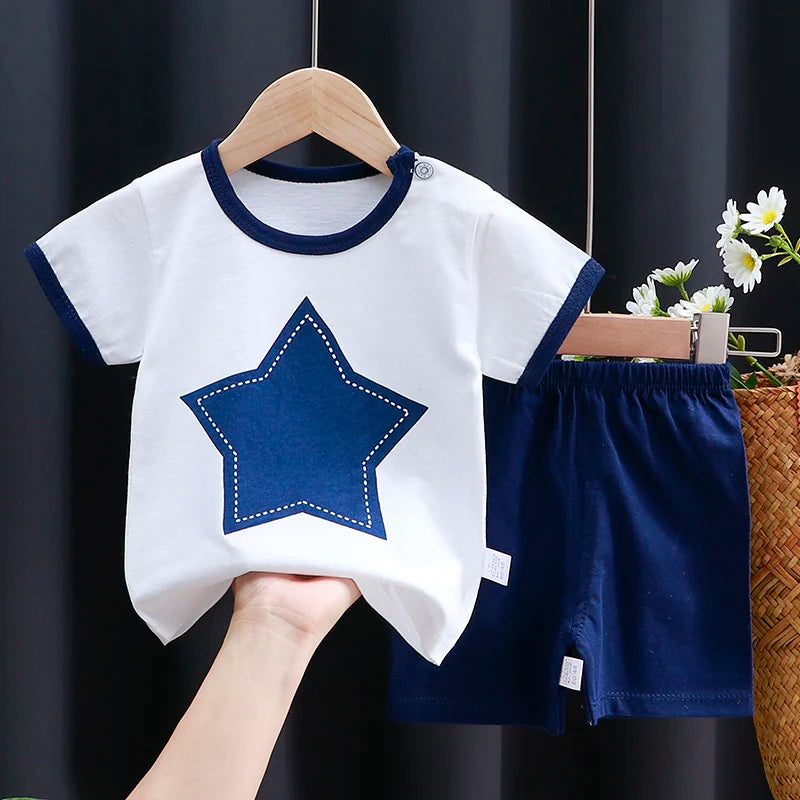 Kids Clothes Set Baby Boy/Girl T-Shirt + Shorts Summer Clothing Cotton Cartoon Casual Boys Tracksuit Children Baby Clothes Set - I YAN