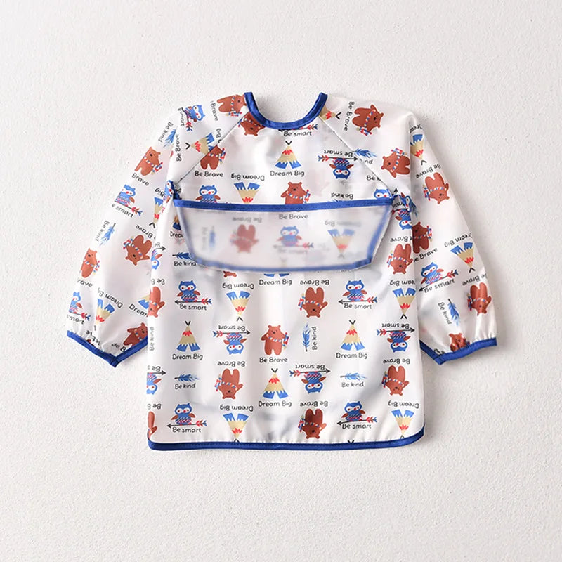 Baby Waterproof Bibs Long Sleeve Pocket Infant Cute Colorful Cartoon Printing Feeding Burp Cloths Baby Eating Accessories