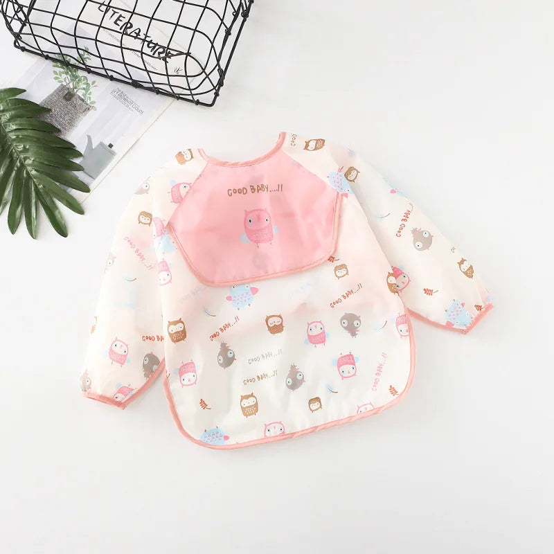 Baby Waterproof Bibs Long Sleeve Pocket Infant Cute Colorful Cartoon Printing Feeding Burp Cloths Baby Eating Accessories