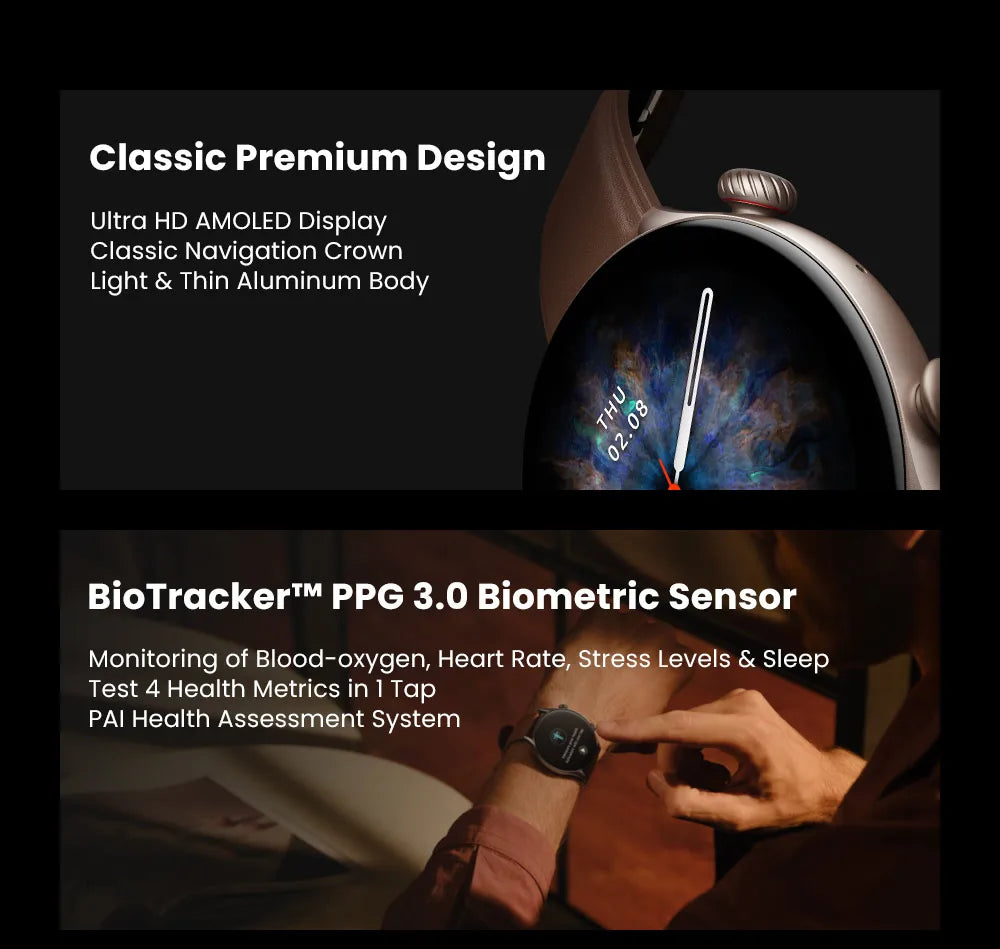 Amazfit GTR 3 Pro GTR3 Pro GTR-3 Pro 46mm Smartwatch AMOLED Display Zepp OS App 12-day Battery Life Watch  150+Sports Modes