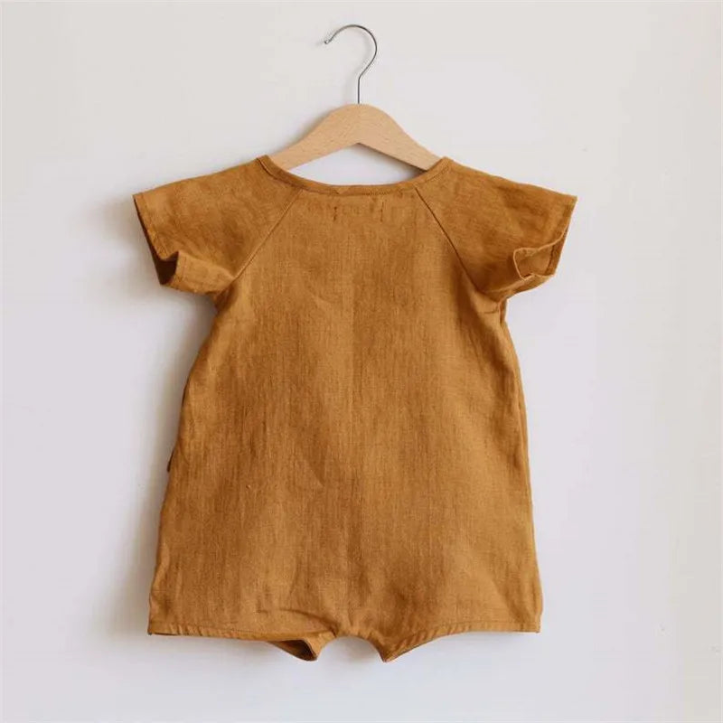 Baby Linen Cotton Romper – Summer Bodysuit for Newborns & Toddlers (0–24 Months) - I YAN