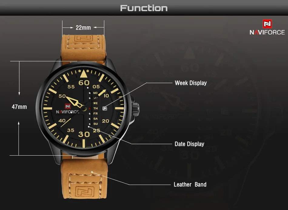 NAVIFORCE Luxury Brand Date Japan Movt Square Men Quartz Casual Watch Army Military Sports Watch Men Watches Male Leather Clock
