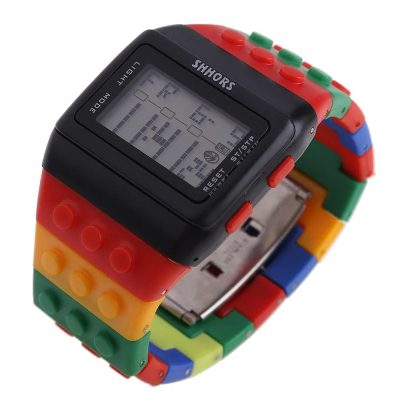 Kids Digital LED Watch Constructor Building Blocks Design – Colorful Sports Wristwatch Christmas New Year Gift - I YAN