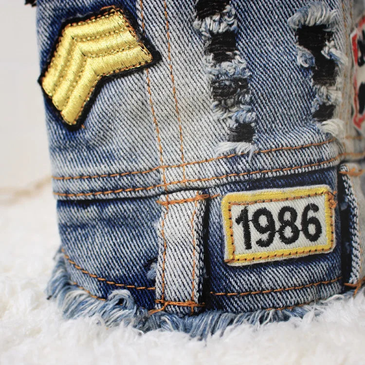 Vintage Washed Denim Jacket for Pets, Lapel Vests, Cool Blue Coat, Small and Medium Puppy Clothes, Classic Hoodie