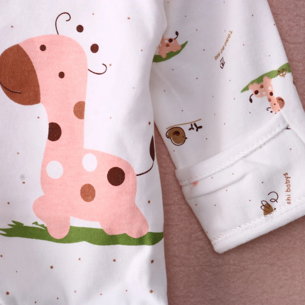 Newborn Baby Unisex Clothing Set – Animal Print Cotton Shirt & Pants, 0–3 Months - I YAN