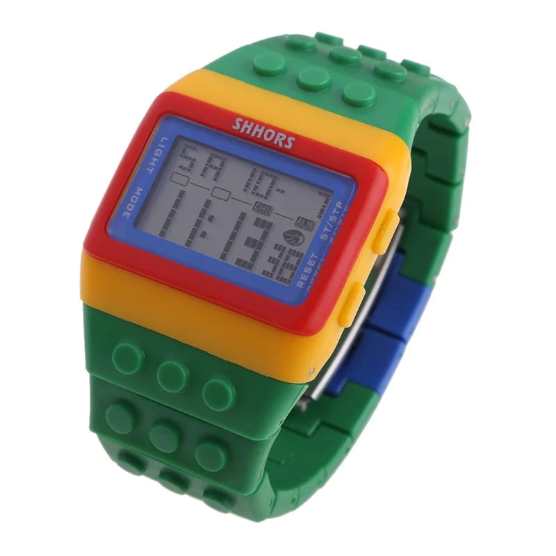 Kids Digital LED Watch Constructor Building Blocks Design – Colorful Sports Wristwatch Christmas New Year Gift - I YAN