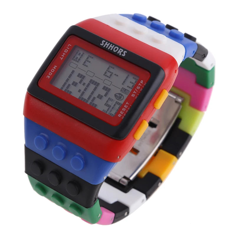 Children's Digital LED Constructor Blocks Watch – Colorful Unisex Sport Wristwatch Gift for Kids - I YAN