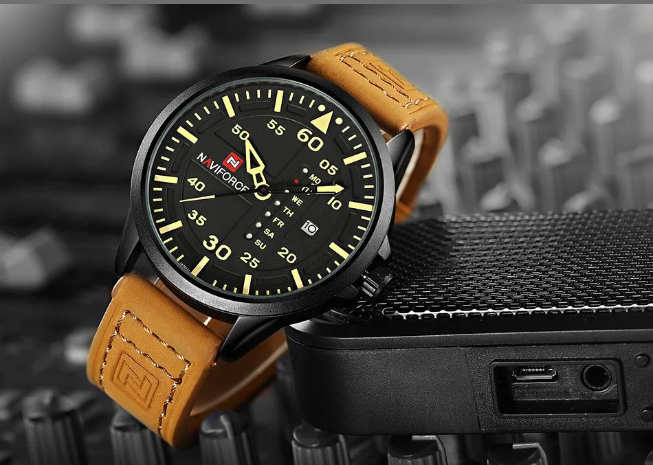 NAVIFORCE Luxury Brand Date Japan Movt Square Men Quartz Casual Watch Army Military Sports Watch Men Watches Male Leather Clock