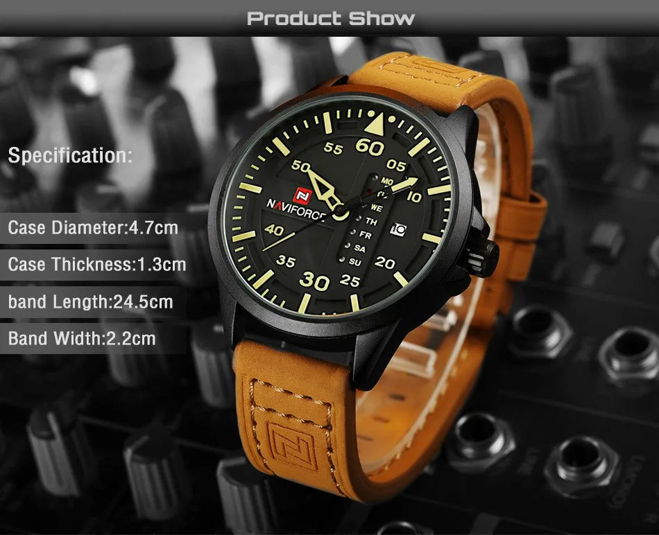 NAVIFORCE Luxury Brand Date Japan Movt Square Men Quartz Casual Watch Army Military Sports Watch Men Watches Male Leather Clock
