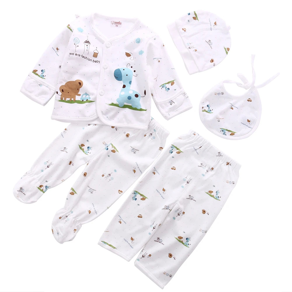 Newborn Baby Unisex Clothing Set – Animal Print Cotton Shirt & Pants, 0–3 Months - I YAN