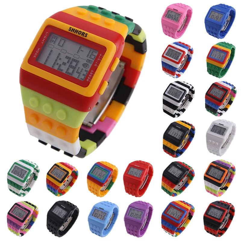 Children's Digital LED Constructor Blocks Watch – Colorful Unisex Sport Wristwatch Gift for Kids - I YAN