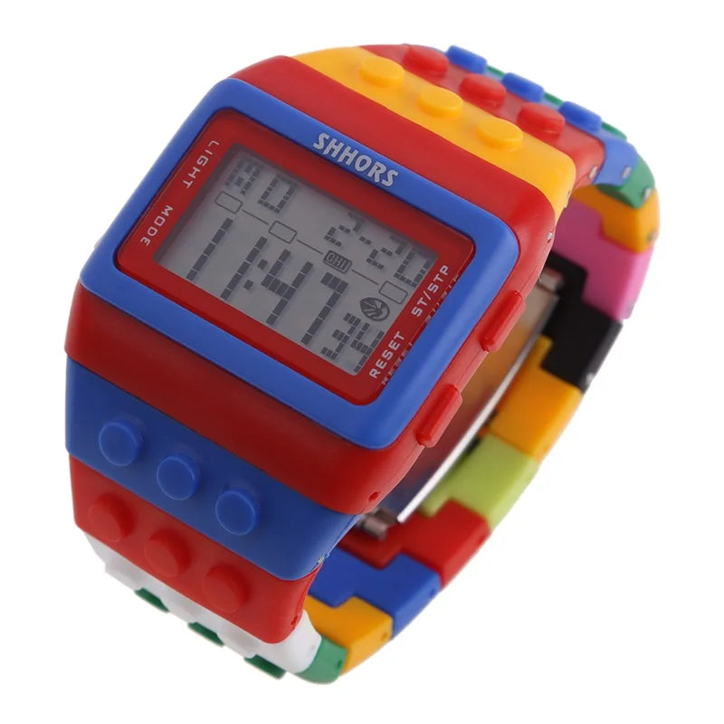 Children's Digital LED Constructor Blocks Watch – Colorful Unisex Sport Wristwatch Gift for Kids - I YAN