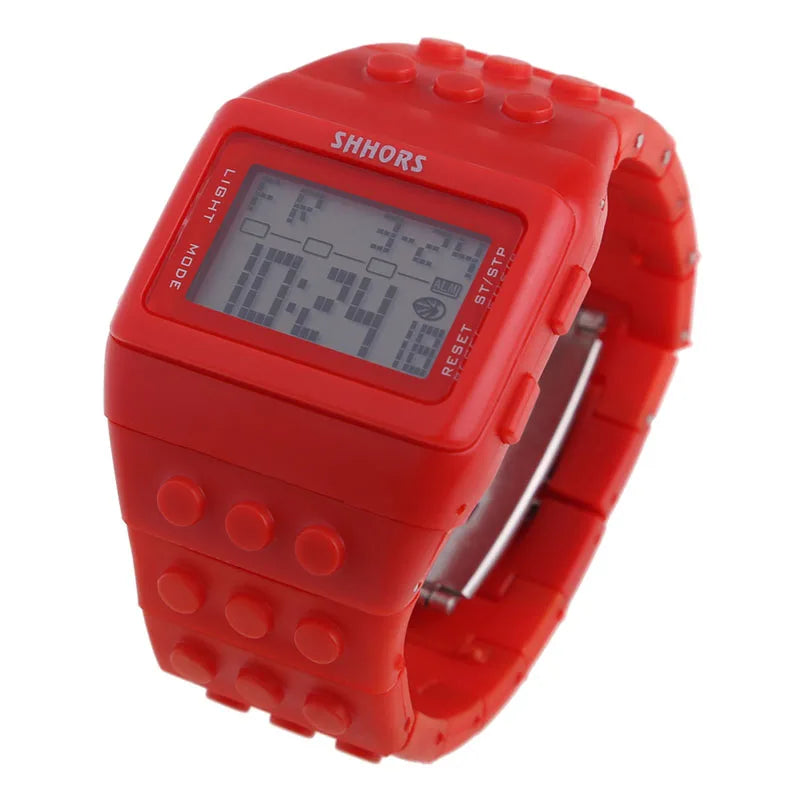 Kids Digital LED Watch Constructor Building Blocks Design – Colorful Sports Wristwatch Christmas New Year Gift - I YAN
