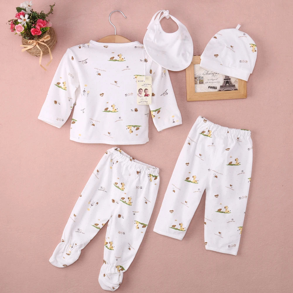 Newborn Baby Unisex Clothing Set – Animal Print Cotton Shirt & Pants, 0–3 Months - I YAN