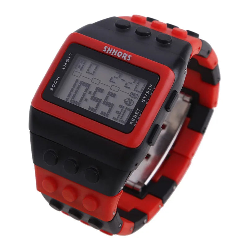Kids Digital LED Watch Constructor Building Blocks Design – Colorful Sports Wristwatch Christmas New Year Gift - I YAN