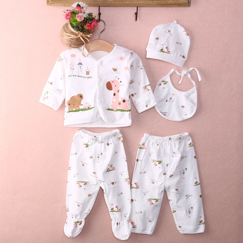 Newborn Baby Unisex Clothing Set – Animal Print Cotton Shirt & Pants, 0–3 Months - I YAN