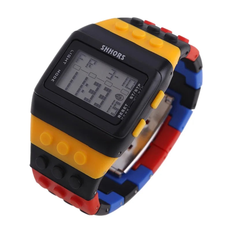 Children's Digital LED Constructor Blocks Watch – Colorful Unisex Sport Wristwatch Gift for Kids - I YAN