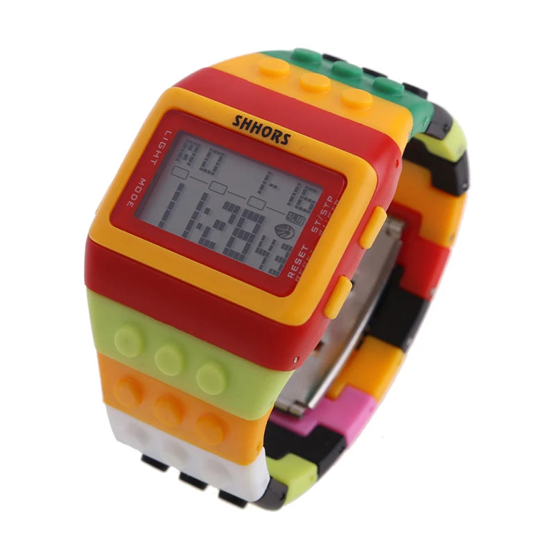 Kids Digital LED Watch Constructor Building Blocks Design – Colorful Sports Wristwatch Christmas New Year Gift - I YAN