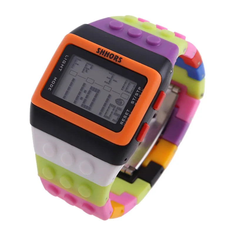 Kids Digital LED Watch Constructor Building Blocks Design – Colorful Sports Wristwatch Christmas New Year Gift - I YAN