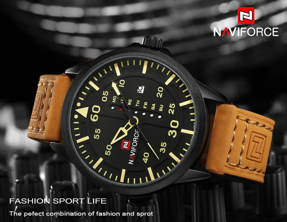 NAVIFORCE Luxury Brand Date Japan Movt Square Men Quartz Casual Watch Army Military Sports Watch Men Watches Male Leather Clock