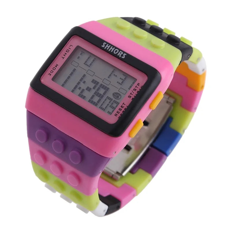 Kids Digital LED Watch Constructor Building Blocks Design – Colorful Sports Wristwatch Christmas New Year Gift - I YAN