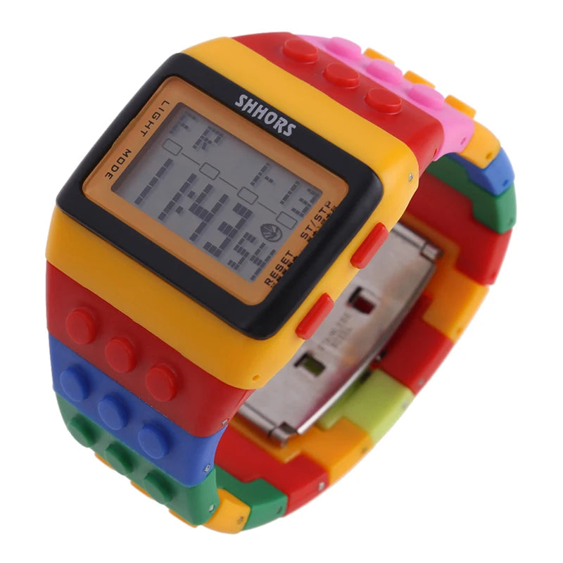 Children's Digital LED Constructor Blocks Watch – Colorful Unisex Sport Wristwatch Gift for Kids - I YAN