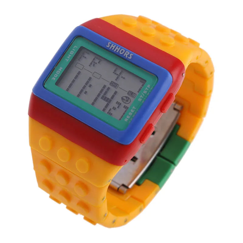 Children's Digital LED Constructor Blocks Watch – Colorful Unisex Sport Wristwatch Gift for Kids - I YAN