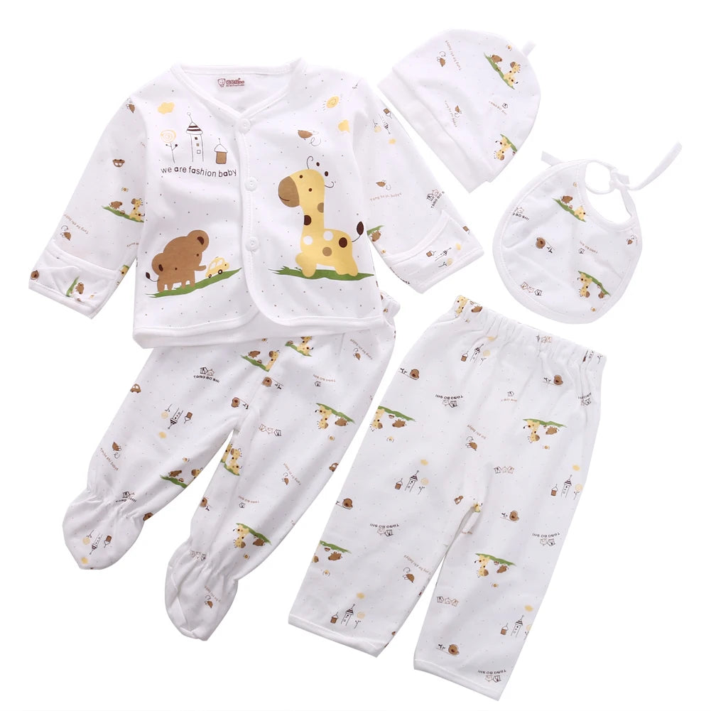 Newborn Baby Unisex Clothing Set – Animal Print Cotton Shirt & Pants, 0–3 Months - I YAN