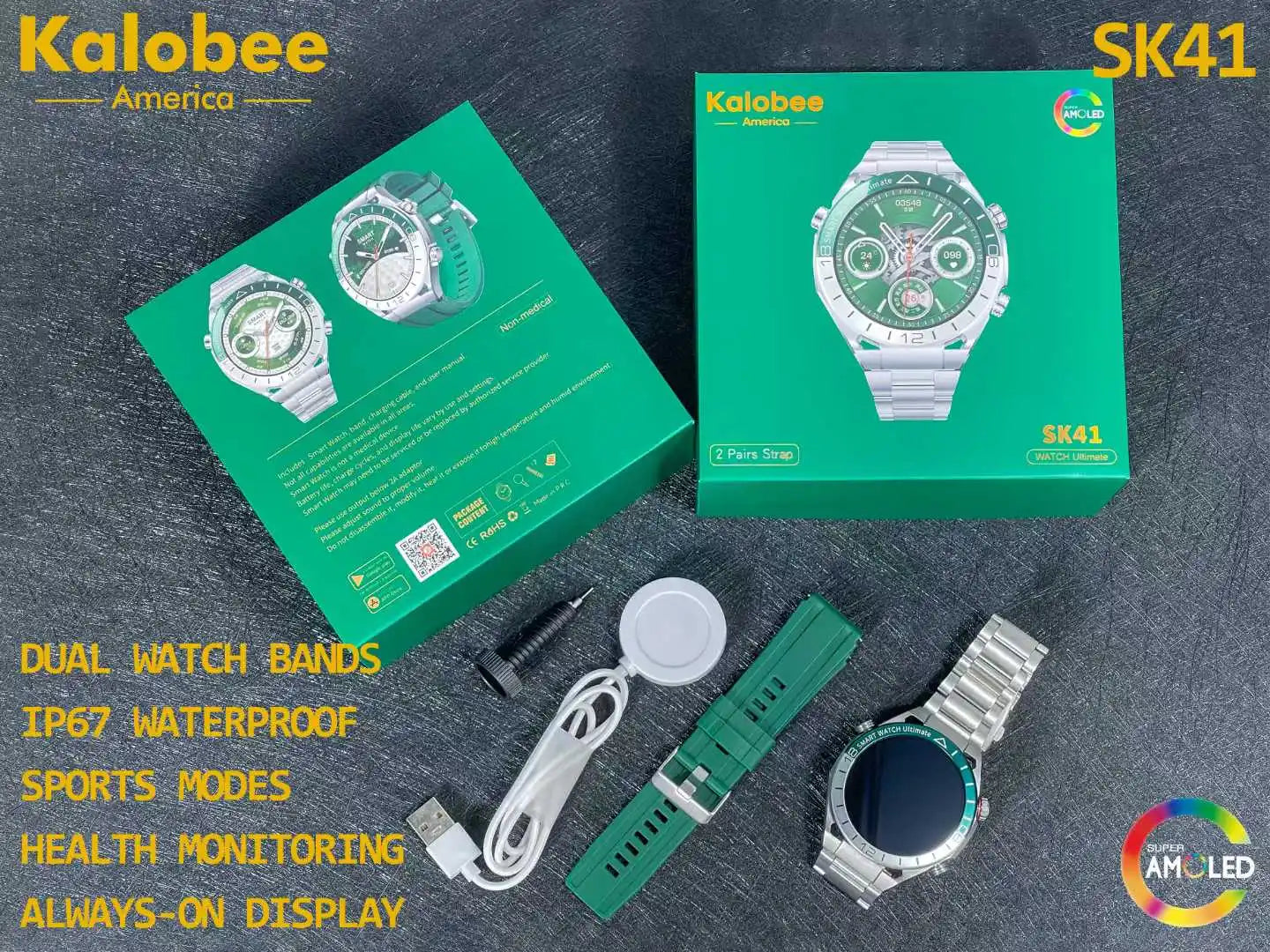 I YAN SK41 smart watch with 1.53-inch round screen, waterproof design, heart rate monitor, BT call, and voice assistant.