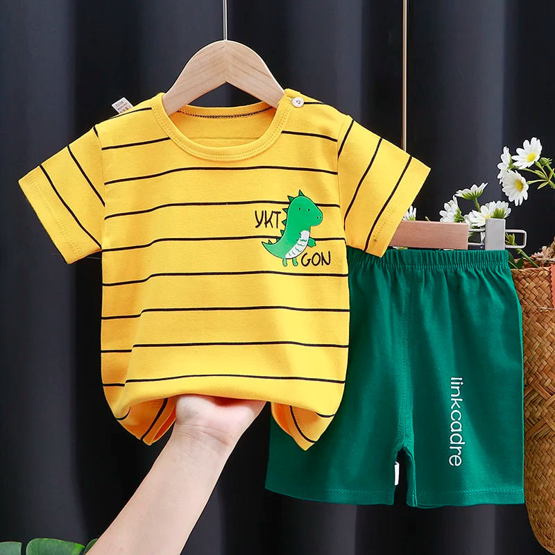 Kids Clothes Set Baby Boy/Girl T-Shirt + Shorts Summer Clothing Cotton Cartoon Casual Boys Tracksuit Children Baby Clothes Set - I YAN