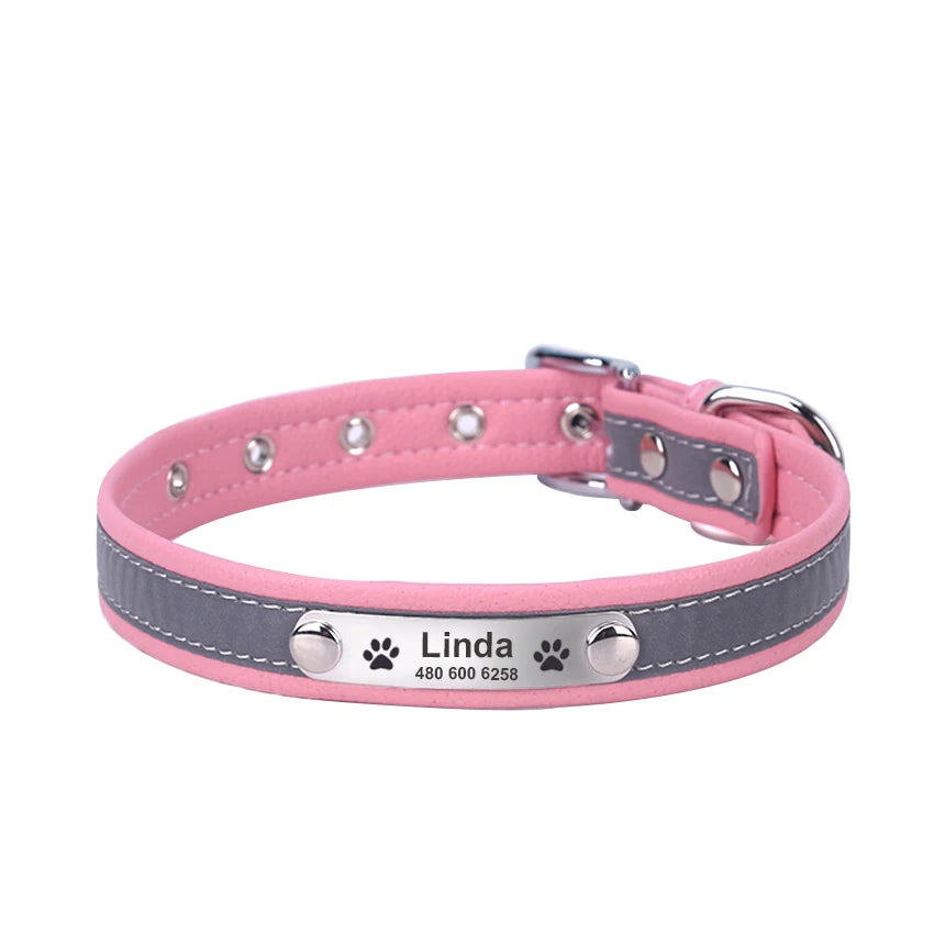 Personalized Dog Collar Leather Reflective Cat Collar Custom Engraved ID Tag Engraved For Puppy Large Dogs  Pet accessories