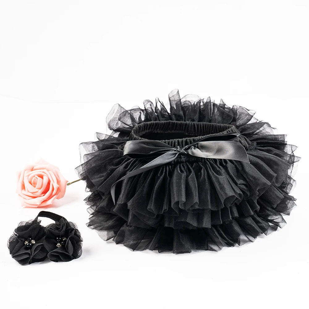 Baby Girls Tulle Tutu Bloomers Infant Newborn Diapers Cover 2pcs Short Skirts+Headband Set Girls Skirts Rainbow Baby Skirt