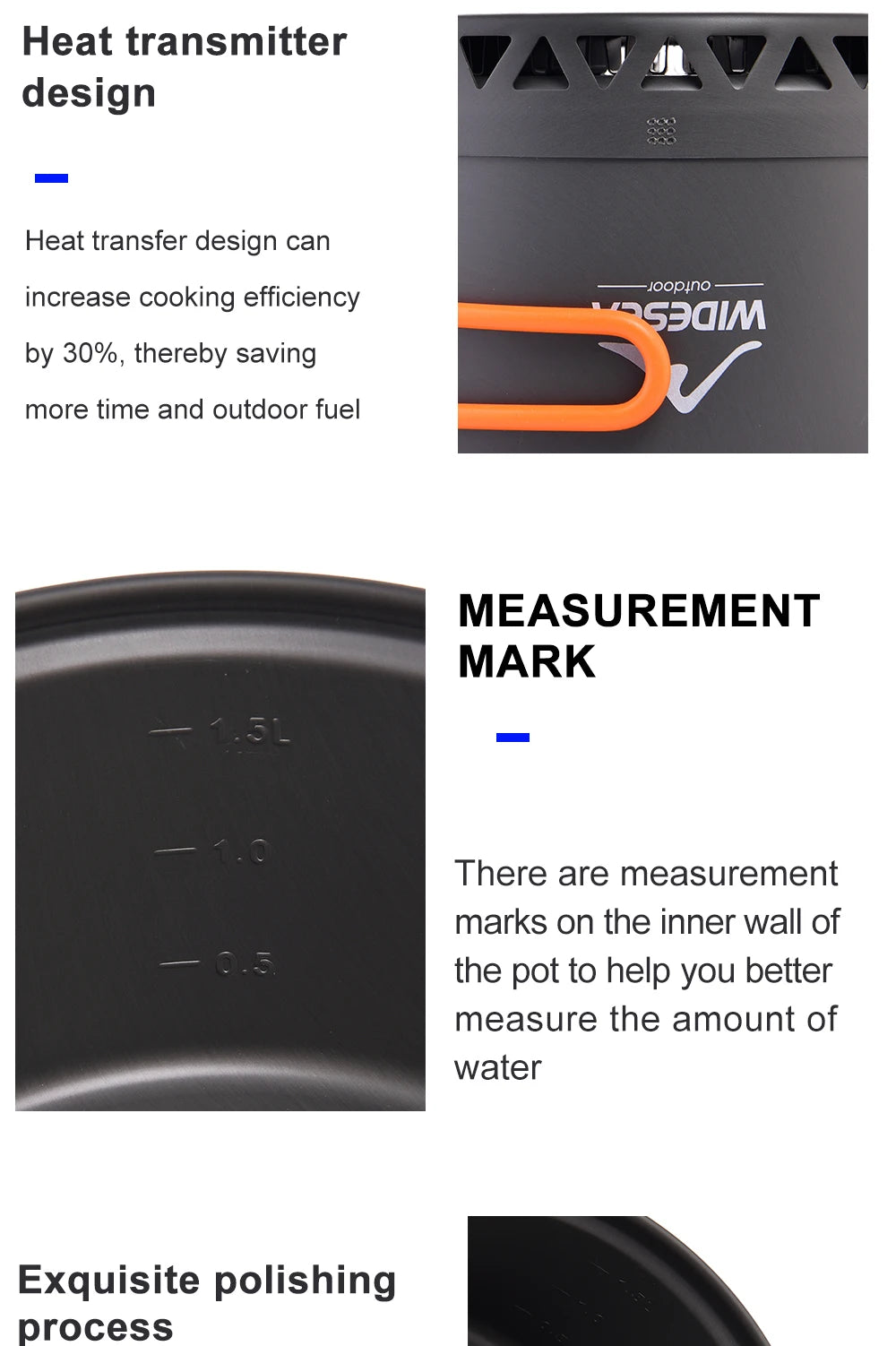 Widesea Camping Cookware 2.3L Set Pots Outdoor Cooking Heat Cooker Travel Tableware Bowler Tourist Kitchen Pot Utensil Equipment