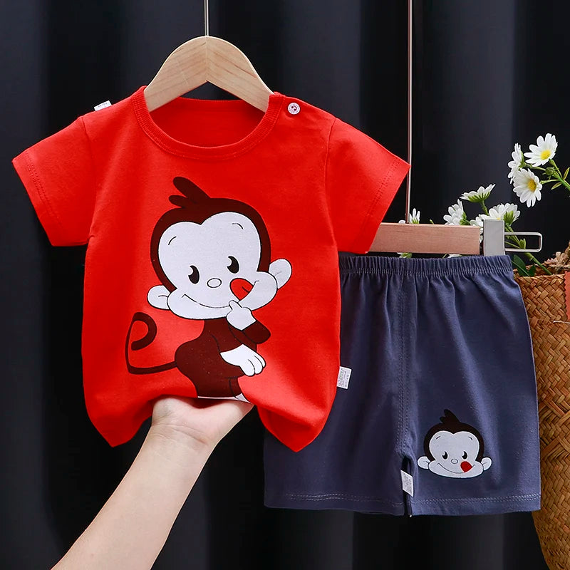 Kids Clothes Set Baby Boy/Girl T-Shirt + Shorts Summer Clothing Cotton Cartoon Casual Boys Tracksuit Children Baby Clothes Set - I YAN