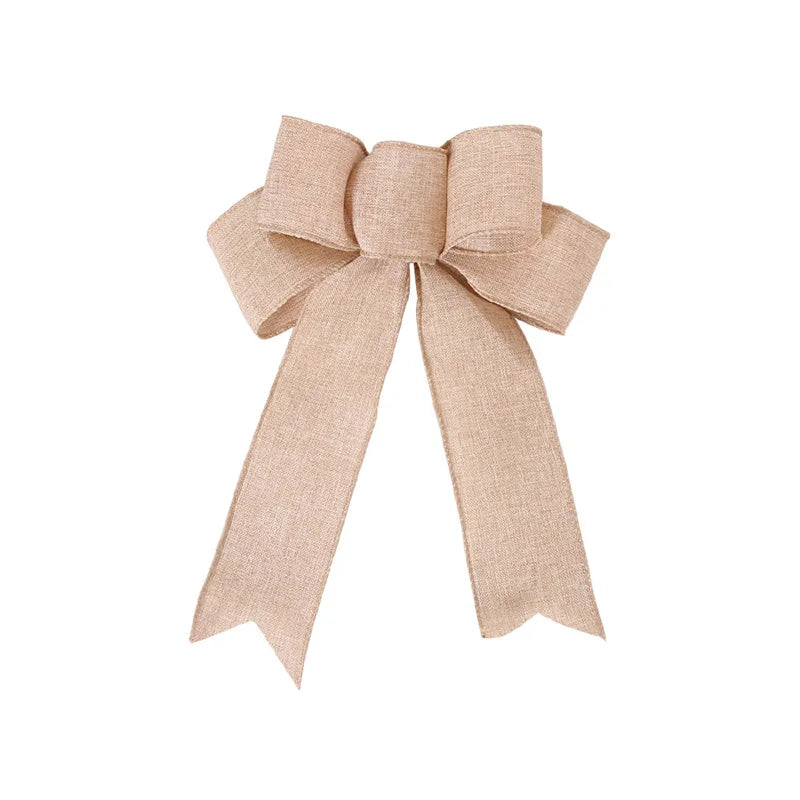 24*19cm 5ears DIY Bow Bowknot Crafts Linen Ribbon Bow Christmas Decoration Christmas Tree Decor Lattice Stripe Bow